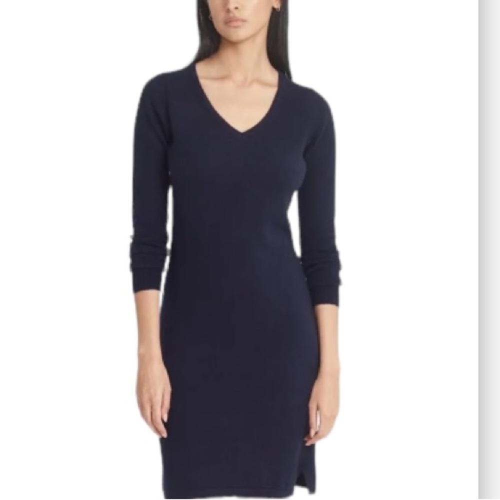 Neiman Marcus The Cashmere Collection Sz L Cap Sleeve 100% Cashmere V Neck Dress